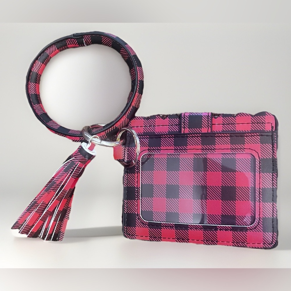 Plaid Bangle Keyring Tassel Wristlet Card/I.D. Wallet